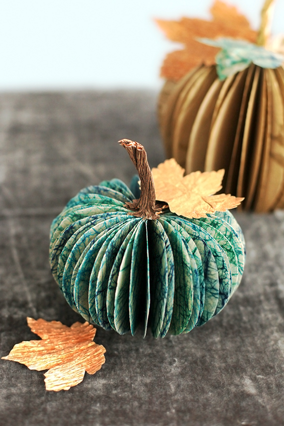 fall centerpieces blue paper pumpkin