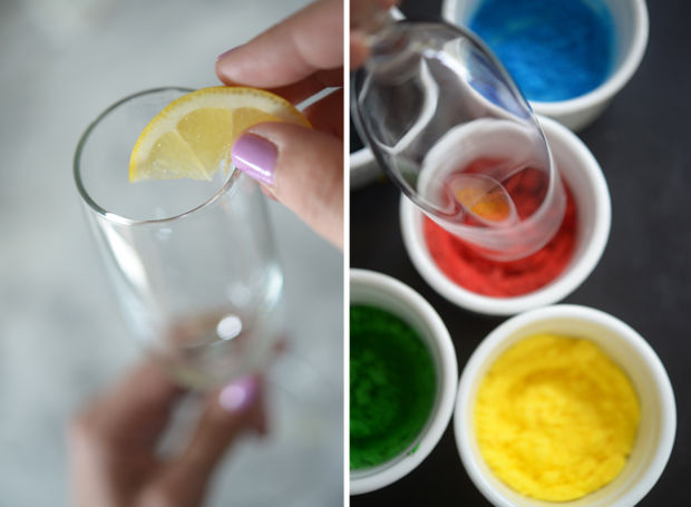 How to make Olympic cocktail glasses with sugar colored rings