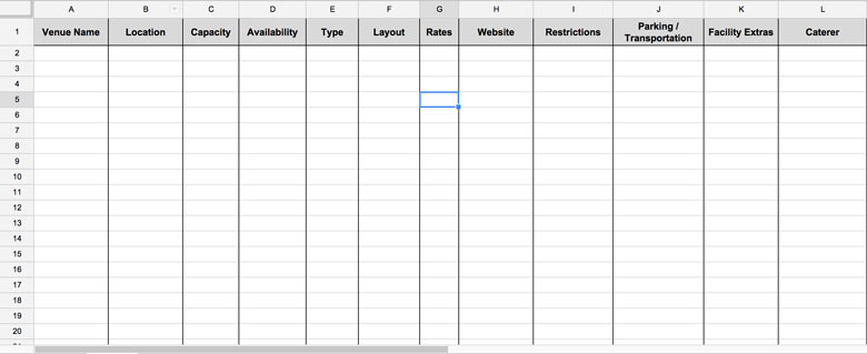 master spreadsheet - site selection