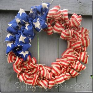 Red, white, and blue burlap wreath