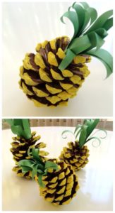 pinecone painted to look like a pineapple