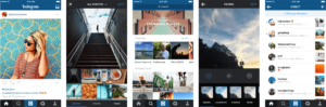 Screenshots of Instagram profile, editor, comments