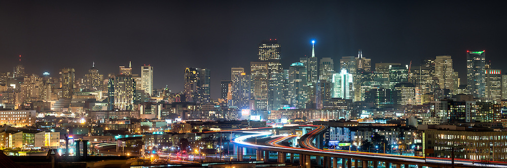 Panorama view of San Francisco Skyline at night